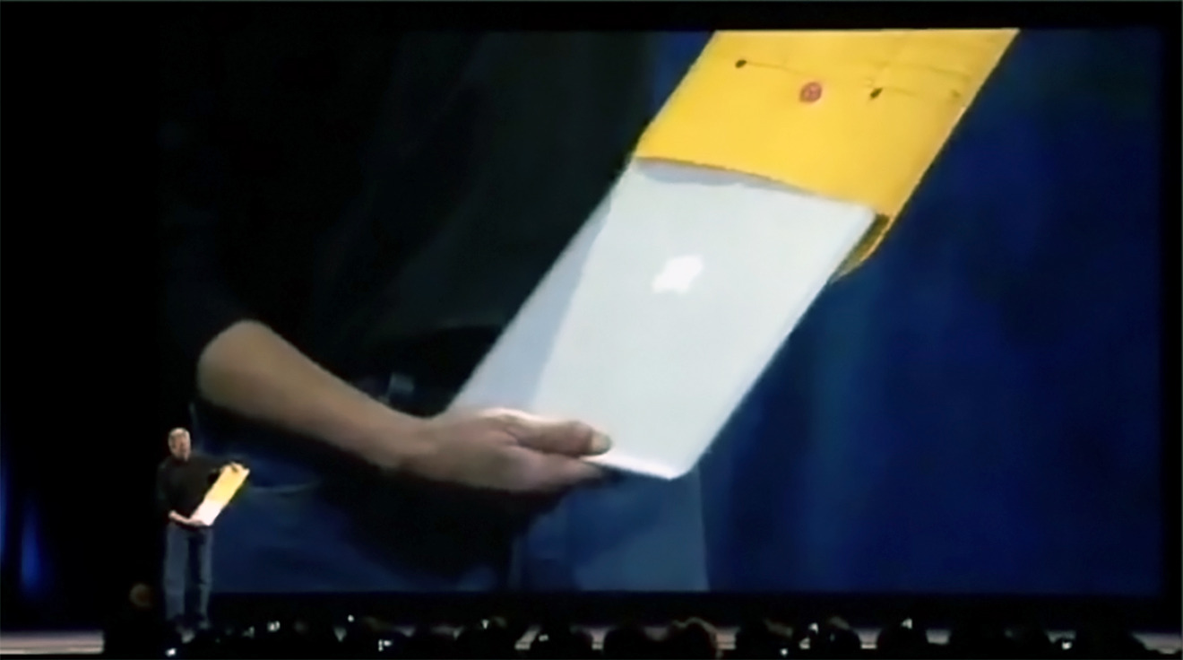 Steve Jobs revealed the MacBook Air by pulling it from an envelope, much to the audience's delight