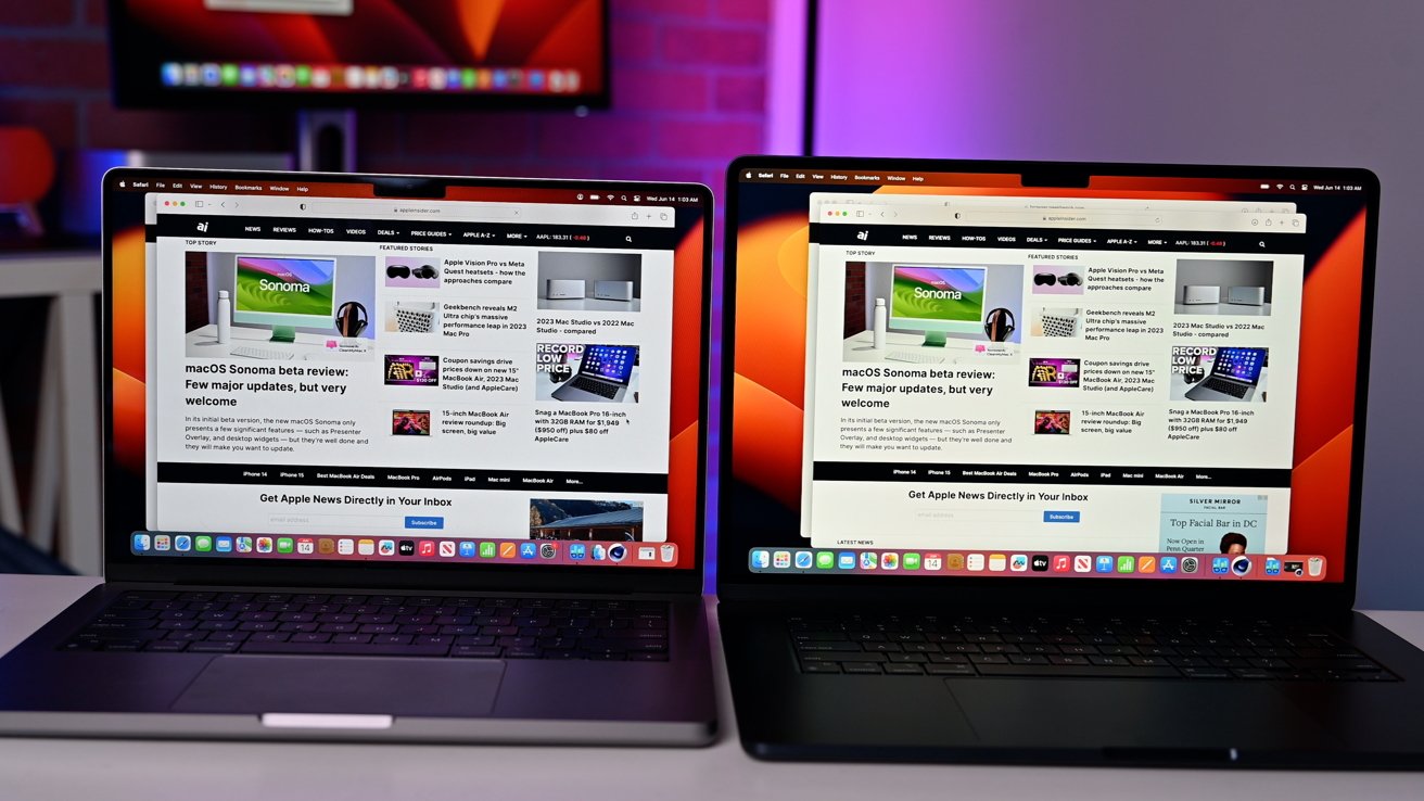the 14-inch MacBook Pro screen versus 15-inch MacBook Air screen