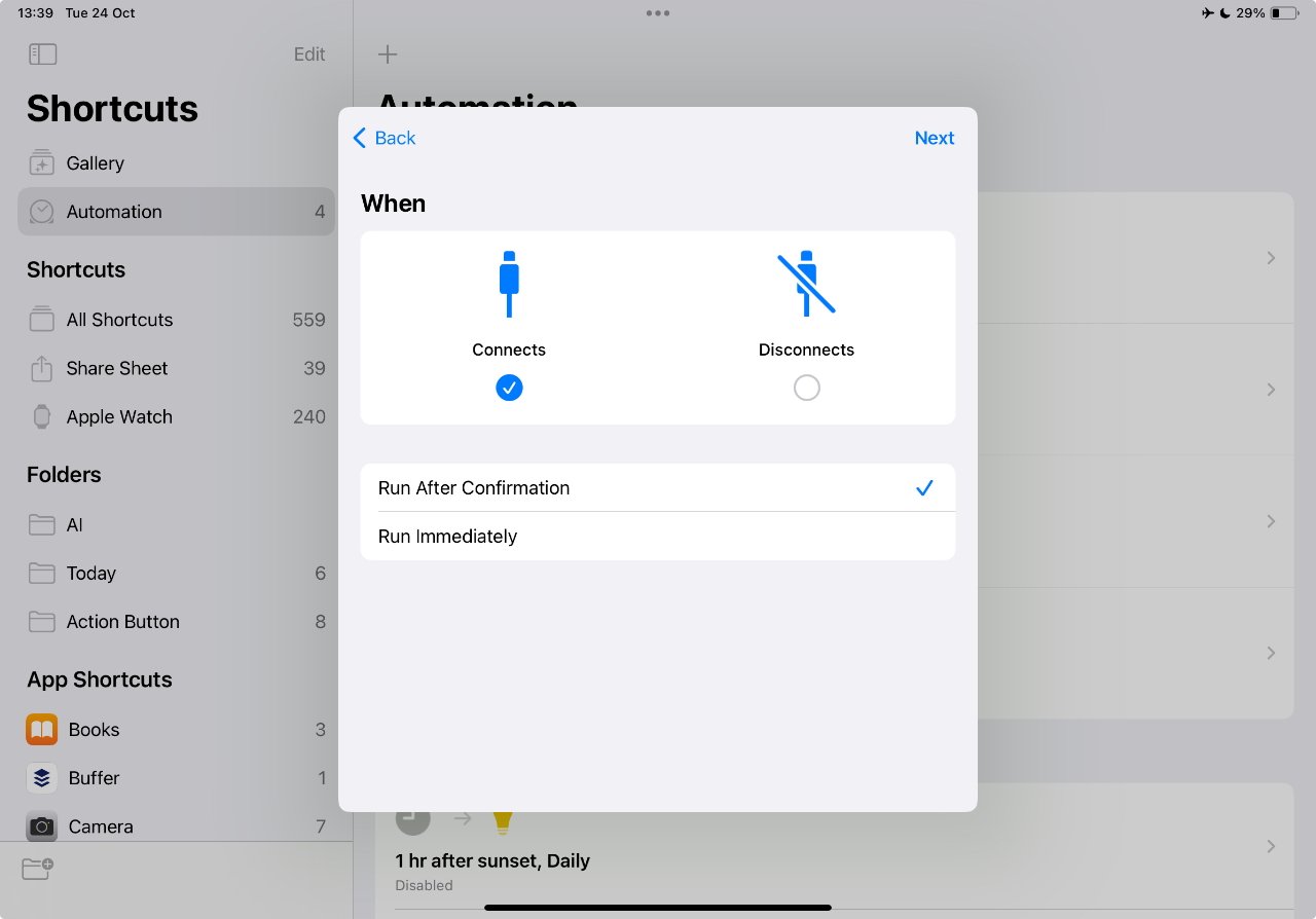 You can now run Shortcuts on your iPad whenever you plug in or disconnect an external display